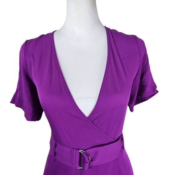 A.L.C. Claire Handkerchief Hem Silk Wrap Dress Sz 0 Purple Fuchsia Belted Waist - Picture 3 of 16